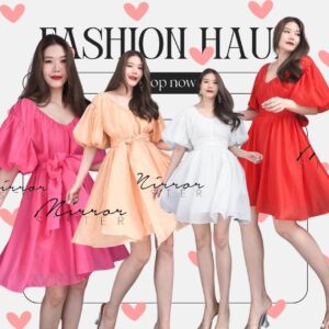 VAL V1 MAYA BRoNZa Mini DReSS หลงรักเทอว์แน่นอน!! เดรสน่ารัก เดรสสีสันสดใส สวยดูดี เดรสคอวีแขนพอง กระโปรงบานสวิงสวย