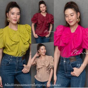 V1 GranD SplendiD BoW ToP เสื้อโบว์ใหญ่ ดีไซน์ให้ไม่เท่ากัน เสื้อแขนขยุ้ม สุดเก๋ ช่วงตัวจับทวิส ผ้าผสมเนื้อซิลค์