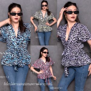 (PROMOTION) AM LeOparD Sexy PleaT ToP เสื้ออัดพลีท เสื้อลายเสือ เซ็กซี่เบาๆ เสื้อเผ็ขๆ เสื้อพลีท คอวี แขนระบาย