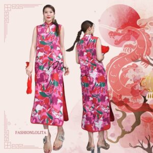 (NEWspecialPrice) (นางแบบ ใส่ ชุด ขาย) V2 ColorfuL Qipao Chinese mandarin Girl LifE สวยสดใสเฮงๆ กี่เพ้าแขนกุด
