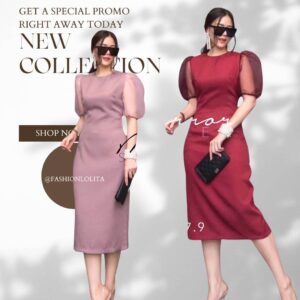 (Hot pro) MariaM Seethrough Sleeve DreSS เดรสแขนผ้าแก้ว สวยเก๋ เดรสแขนตุ๊กตาพอง ช่วงเอวเข้ารูปดูดีเรียบร้อย แต่มีสไตล์