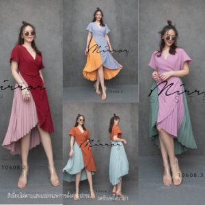 2Tone Pleat Dress เดรสทูโทน เดรสอกไขว้ ดีไซน์สองสี เดรสชายพลีท เดรสหน้าสั้นหลังยาว เดรสพลีท สุดเก๋ เรียบร้อยแต่เก๋