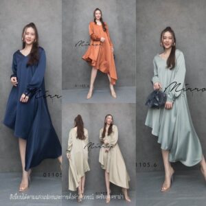 v1 LX SloPE AsyM SAtiN LuCkY iN DesTinY เดรสซาติน เดรสชายเฉียง สุดเก๋ ดีไซน์คอวีหน้าหลัง ชายเฉียงสโลป ผ้าซาตินพรีเมียม