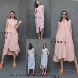 GP 2 iN 1 ChiC oN HolidaY DreSS เดรสลายริ้ว เดรสทรงหลวม เดรสแขนกุด เดรสทรงปล่อย เก๋ๆใส่ได้สองแบบ