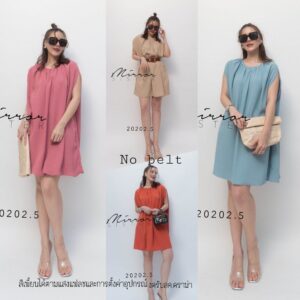 VC xx V2 InFluencE of BeautY DreSS เดรสสั้น เดรสทรงหลวม สวยดูดี เรียบเก๋ ช่วงคอจับทวิส แขนเก๋ เดรสสั้นแขนกลีบดอกไม้