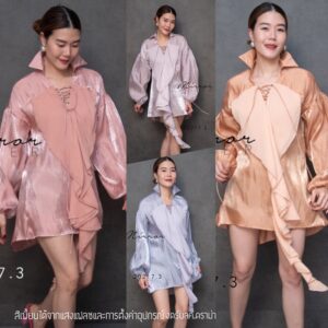 Glam ‘n GloW in YoU Long TOP เสื้อยาว / เดรสสั้น ผ้าเงาเหลือบเล่นแสงฉ่ำวาว ช่วงอกแต่งคอร้อยเชือกสุดเก๋