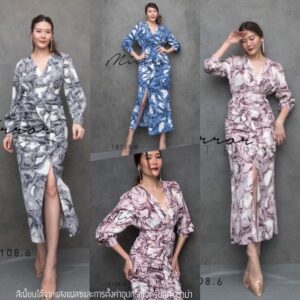 Chaos OF MarBle DresS เดรสเข้ารูป สุดเป๊ะ เดรสลายหินอ่อน เดรสคอวี ต่ออกจับย่นช่วงเอวอำพรางรูปด้วยระบาย ผ่าหน้าแซ่บ