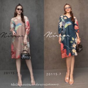 V3 ArT Hummingbird In Natural Dress เดรสคอวี เดรสลายนก ฮัมมิ่งเบิร์ด เดรสสั้นทรงเบสิค เดรสลายดอก เดรสทรงหลวมใส่ง่าย