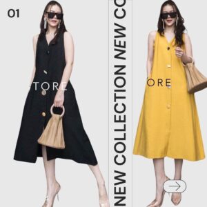 (MegaSALE) Showy multi Button Gimmick Dress เดรสแขนกุด ทรงหลวม ใส่สบายทรงAปล่อย ชุดกระโปรงทรงเอ