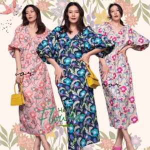 FW Shine Everyday ViVa FloweR DreSS XX เดรสลายดอก เดรสคอวี ลายดอกสุดแกรนด์ สีสันสดใส เดรสทรงหลวม ใส่สบาย
