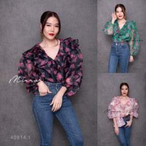 (NEWspecialPrice) v1 (นางแบบ ใส่ ชุด ขาย) Flower flowery OrGanZa Top เสื้อลายดอก เนื้อผ้าออแกนซ่า สวยหวานใส่สบาย