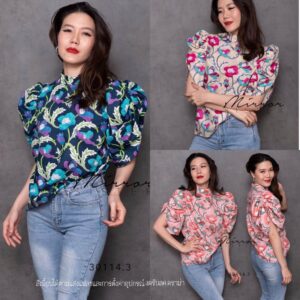 FW HarmonY FloweR ToP เสื้อไหล่ตั้ง เสื้อแขนพอง ดีเทลเก๋ เสื้อลายดอก ดีไซน์สวยปัง สีสันสวยสดใส เสื้อแขนขยุ้ม ปลายแหวก