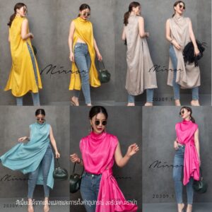 CH 2in1 DesiGN DestinY Long ToP สวยแซ่บสับ จัดเลย ใส่ได้2แบบ เสื้อตัวยาว ผ่าแหวก ใส่แบบเอาชายมาผูกก้อได้ ไหล่จับย่นๆ