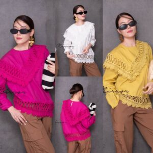 (tf) Ex Scarf LaCe Top เสื้อปกเก๋ ปกเป็นเหมือนผ้าคลุมไหล่ ดีไซน์ผ้าเฉลียง ชายแต่งลูกไม้ฉลุสวย แพทเทิร์นเก๋ๆ