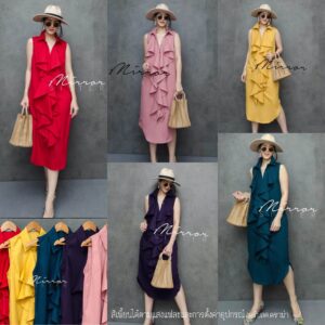 (PROMOTION) V3 FreedOm in HoliDaY FRiLLeD DreSS เดรสแขนกุด ดีเทลสุดเก๋ เดรสแต่งระบาย ย้วยพริ้วยาว ใส่สวยแต่งง่าย