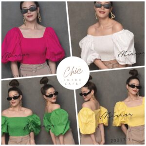 V2 ChiC in ThE Cafe' GranD ToP ใส่ได้สองแบบ เสื้อปาดไหล่ สีได้ใจสุดๆ เสื้อแขนพอง เสื้อครอปสุดเก๋ แขนพองได้ใจสุด
