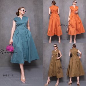 (นางแบบ ใส่ ชุด ขาย) V2 IN Newyork Hip DReSS เดรสคอวีแหลม สุดเก๋ สะโพกเด้ง กระโปรงออกแบบเก๋ๆ ทรงบานจับโค้ง drap