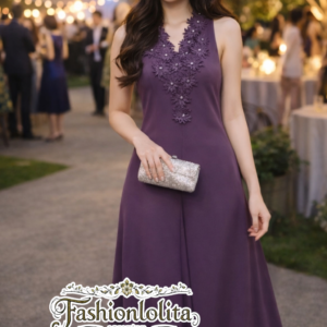 SALEต่ำกว่าทุน (นางแบบ ใส่ ชุด ขาย) So iN LovE Maxi dreSS เดรสยาวแขนกุด แม็กซี่เดรสสีม่วง คอวี แต่งดอกไม้นูน 3D ทรงเอ