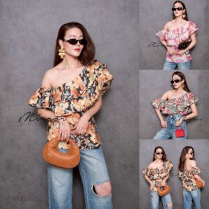 MIRROR RibbonRush Ruffle Top เสื้อเปิดไหล่ลายริ้วพาสเทลแต่งระบาย ดีไซน์ไหล่เฉียงสวยไม่ซ้ำใคร!