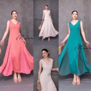 (NEWspecialPrice) (นางแบบ ใส่ ชุด ขาย) v1 Firoza 6pcs Pleat DReSS เดรสไปงาน สวยได้ทุกอีเว้นท์ สง่าดูดี เดรสแขนกุด คอวี