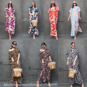 V1 AM LEOPARD & GP ARABIA LoosE Maxi DreSS เดรสทรงหลวม เดรสคอวี เดรสลายเสือ เดรสลายอาระเบีย เก๋ๆชิคๆ มาพร้อมผ้าพันคอ