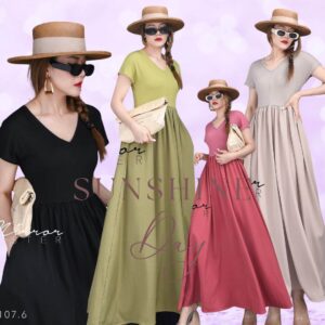 (นางแบบ ใส่ ชุด ขาย) Cinderrella Maxi Dress สวยชิค ชุดเดียวจบ เดรสยาวย้วยสวยได้ใจ ดีเทลใส่สบาย ๆ ช่วงบนเป็นเสื้อยืดคอวี