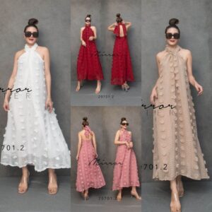 (NEWspecialPrice) v3 LuxurY FluffY biT of SexY DreSS เกินปุ้ยมุ้ย เดรสคล้องคอ ผ้ามีลายดอกไม้นูนปุยๆ สวยแซ่บไขว้คอ