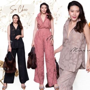Chic and Chill SeT ชุดเซ็ตเสื้อกางเกง ดีไซน์ด้วยผ้าลายนูนมี texture เก๋ๆ ใส่สบายคุณนายดูผู้ดีในวันชิลล์เอ้า เสื้อแขนกุด
