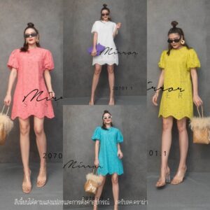 (PROMOTION) V2 Phenomenon DoLL Embroidery Dress เดรสลูกไม้ เดรสสั้น เดรสผ้าฉลุ เดรสแขนพอง เดรสแขนกระปุก ชายเดรสขอบหยักๆ