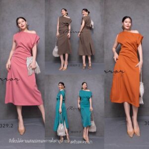 V1 SM Macy ChiC SmarT Dress เดรสเก๋ๆ เดรสคอปาด ใส่แบบเอียงๆก้อเก๋ไปอีกแบบ ดีเทลช่วงเอวจับย่นช่วงไหล่จับdrapข้างเดียว