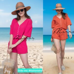 Splash Weekend Need-Weekend Set ชุดเซ็ตเสื้อคอวี + กางเกงขาสั้น ดีไซน์ v-cut ข้างกางเกง ช่วยให้ขาดูเรียวยาว