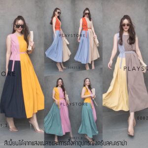 GP V1 Trio Maxi Dress เดรสยาวหลากสี เดรสแขนกุดทรงสวย ดีไซน์เก๋ต่อผ้าสามโทนสีสวยลงตัว