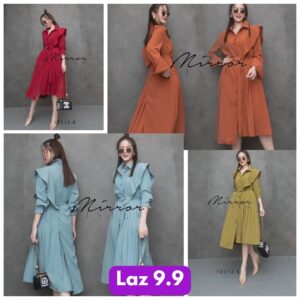 LAZ9.9 PROMOTION V3 Boulevard Half Plain Pleat Dress เดรสพลีท เดรสชายไม่เท่ากัน พร้อมเชือกโบเข้าชุด เดรสเชิ้ต ดีเทลสวย