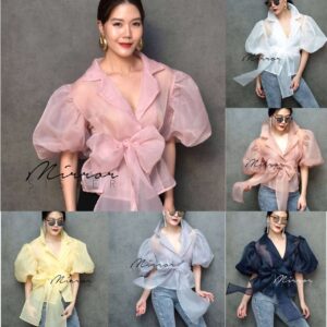 Mirror Sister LX PoPpY LovE PreMiuM ToP เสื้อแขนบอลลูน เสื้อไหมแก้วแขนพอง สวยละมุน มีสายโบผูกสุดเก๋ สวยเลอค่า แมทช์ง่าย