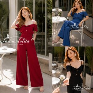 มีM, L มี3สี ALE Freedom 2Piece Outfit ชุดเซ็ตผู้หญิง สายเดี่ยวเปิดไหล่ มาคู่กางเกงเอวสูง ขากระบอก ลุคเกาหลี ใส่เที่ยว