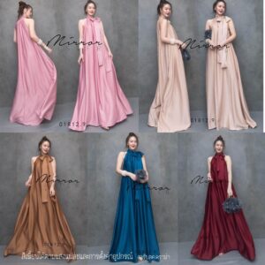 LX v2 HeR MooD SatiN Maxi DreSS เดรสแขนเว้า เดรสยาวกรอมเท้า เดรสยาวหรู แม็กซี่เดรส แขนกุดคอผูกโบว์ เดรสซาตินหรู