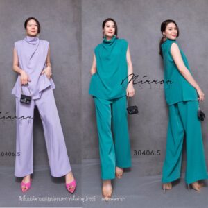 SM v1 HI-ClasS complete Look SET ชุดคุณนาย ชุดเดียวจบ ชุดเซ็ท เซ็ตเสื้อกางเกง เสื้อแขนกุดล้ำนิดๆ ทรงดี เสื้อคอปีน