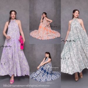 FW Antique Vintage PleaT DreSS on VacatioN Time เดรสพลีท เดรสสีละมุน เดรสลายแอนทีค สวยหวานละมุน เดรสยาวเว้าแขน
