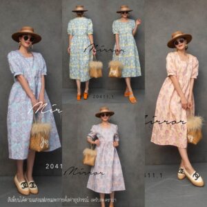 SW V2 CutE PasTeL in The CitY DReSS เดรสสุดคิ้ว เดรสคอเหลี่ยม เดรสทรงตุ๊กตา เดรสลายดอก ผ้า Jacquard ผ้าทอลายดอกนูน