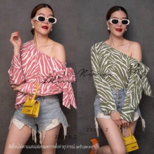AN V2 Zzz Zebra Showy Top เสื้อไหล่เบี่ยง เสื้อโชว์ไหล่ เสื้อลายม้าลาย เสื้อไหล่เดียว