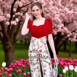 (นางแบบ ใส่ ชุด ขาย) ใส่แล้วเอวสับ! หุ่นปังมาก! Velvie Heartline JuMPSUiT by LA LA BELLE – จั้มสูทกำมะหยี่ทรงหุ่นดี