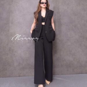 (ชุดขาวดำ) BW In Chicago Unique Blazer Set ชุดเซ็ตเบลเซอร์ผู้หญิง ชุดสูทสุภาพ ชุดไว้ทุกข์ผู้หญิง ชุดเบลเซอร์แขนกุด