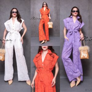 (นางแบบ ใส่ ชุด ขาย) ifel Embroidery Jumpsuit ชุดจั้มสูท ขายาว ทรงกระบอก แพทเทิร์นปกเชิ้ต แต่งกระดุมไม้สุดเก๋