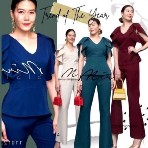 (PROMOTION) V2 SmaRt ModeL HavANa Set ปังปุริเย่! ชุดเซ็ท เซ็ตเสื้อกางเกง เสื้อคอวีตีเกล็ดแต่งขอบเอวดูสวยสมาร์ท