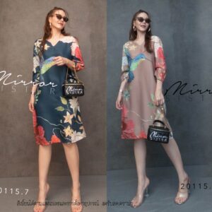 (PROMOTION) V2 Humming bird In Natural ForesT Dress เดรสคอวี เดรสสั้นลายนก ฮัมมิ่งเบิร์ด เดรสลายดอก ทรงหลวมใส่ง่าย