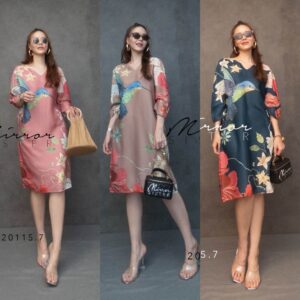 V1 ArT Hummingbird In Natural Dress เดรสคอวี เดรสลายนก ฮัมมิ่งเบิร์ด เดรสสั้นทรงเบสิค เดรสลายดอก เดรสทรงหลวมใส่ง่าย
