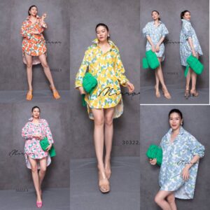 V2 SummER BlooM FloWeR LoNg ShirT เสื้อสงกรานต์ เดรสสั้น เสื้อตัวยาวลายดอก เสื้อเชิ้ตลายดอก เสื้อลายดอกสีสด สวยเริ่ด