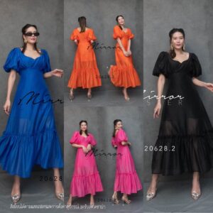 v2 XoXo MacY FluffY Maxi DreSS on ColorFuL DaY เดรสยาว แม็กซี่เดรส ดีเทลสวย สีสดใส ดีไซน์คอห้าเหลี่ยมสุดเก๋ แขนพอง
