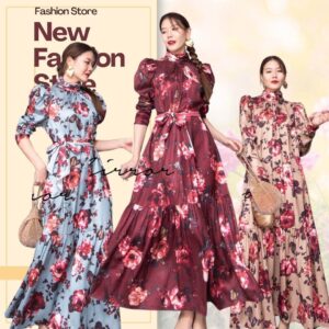 (นางแบบ ใส่ ชุด ขาย) FW v1 VictoRiA FloraL vintage Dress เดรสลายดอก เดรสวินเทจ ดีเทลเก๋ๆ เดรสคอปีน ทรงหลวม