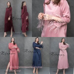 v2 LX Lightly FeatheR Silk satin DresS เดรสแต่งขนนก เดรสซาติน ทรงเบสิค แต่ชิคด้วยกิมมิคขนนกที่ปลายแขน